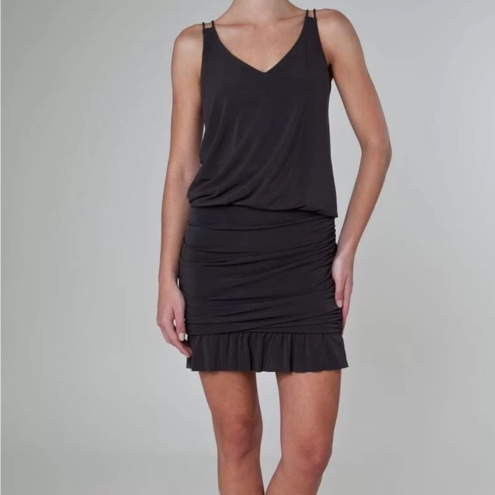 Grey Blouson Ruched Sleeveless Mini Dress Ruffle Minimalist Ateen Normandy XS